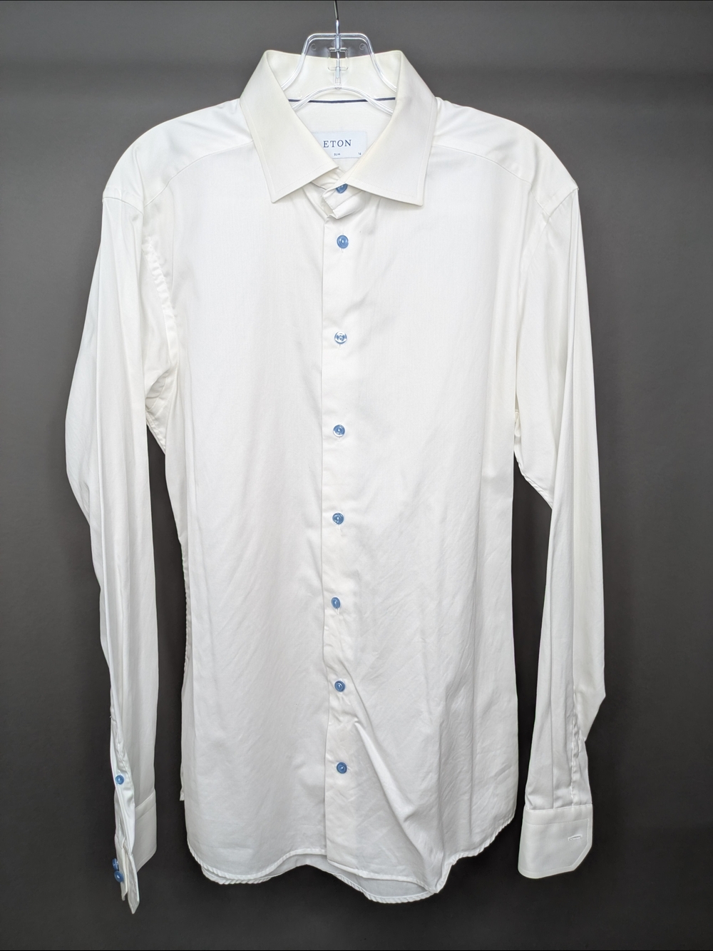 Eton White Dress Shirt, Baby Blue Buttons